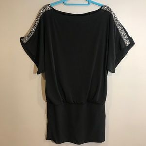 WHBM Black Beaded Bodycon Mini Dress